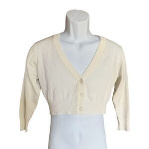 Womens Yarn & Sea Ivory Cropped Cardigan Button Down Sweater - Sz M